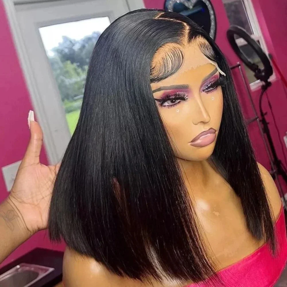 12A Bob Wig Human Hair 300% Density 13x4 HD Lace Frontal Short Straight 2x6 Lace Closure Bob Wig For Women Human Hair PrePlucked