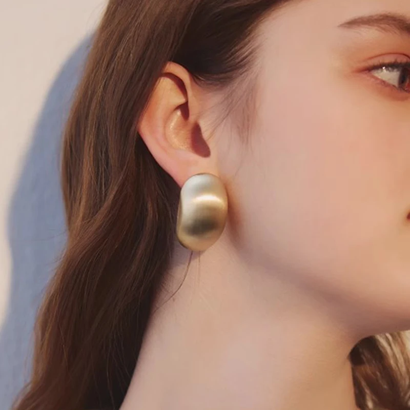 

Geometric plain circle matte brushed women's French high-end metal light luxury circle earrings fashion trend jewelry