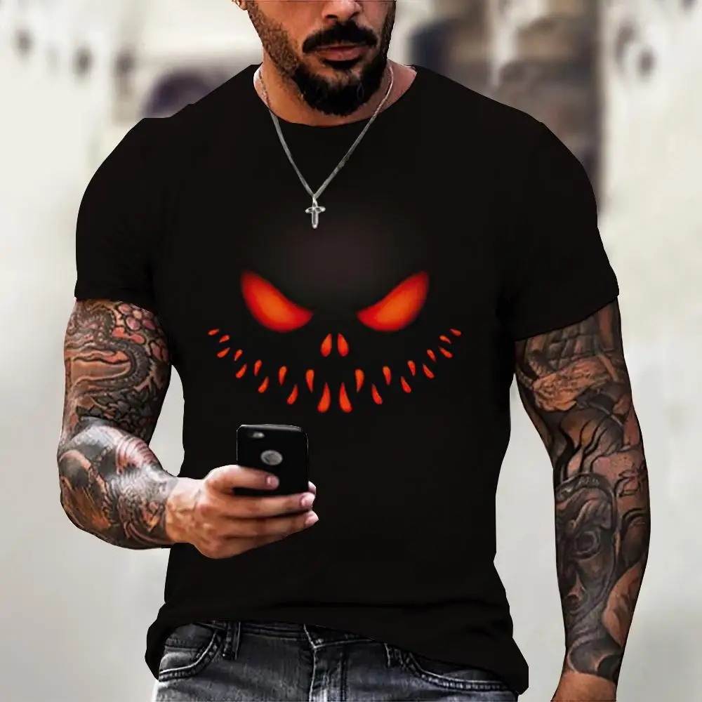 T-shirt gráfica do diabo masculina, manga curta, t-shirt solta, tops grandes, streetwear casual, roupa de verão, novo