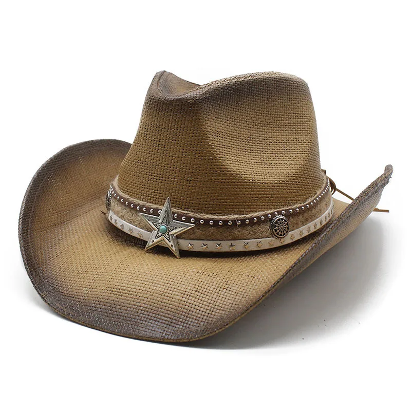 2024 Ethnic Horse Riding Men's And Women's Tibetan Style Rolled Brimmed Western Cowboy Grass With Protection, Sun Shading, Spray
