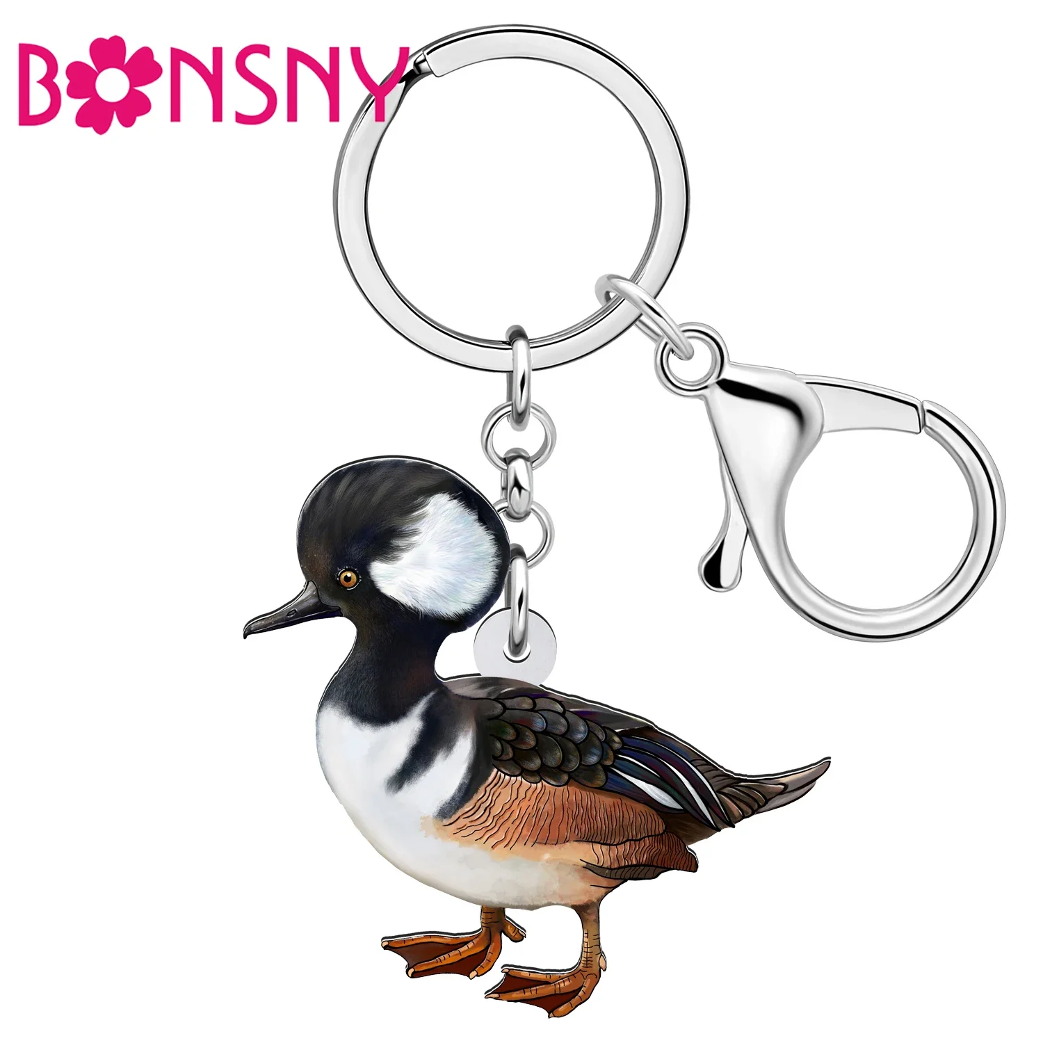 BONSNY Acrylic Cute Duck Keychians Key Chain Charm Wild Animal Jewelry Gifts For Women Kids Teen Handbag Car Key Accessory