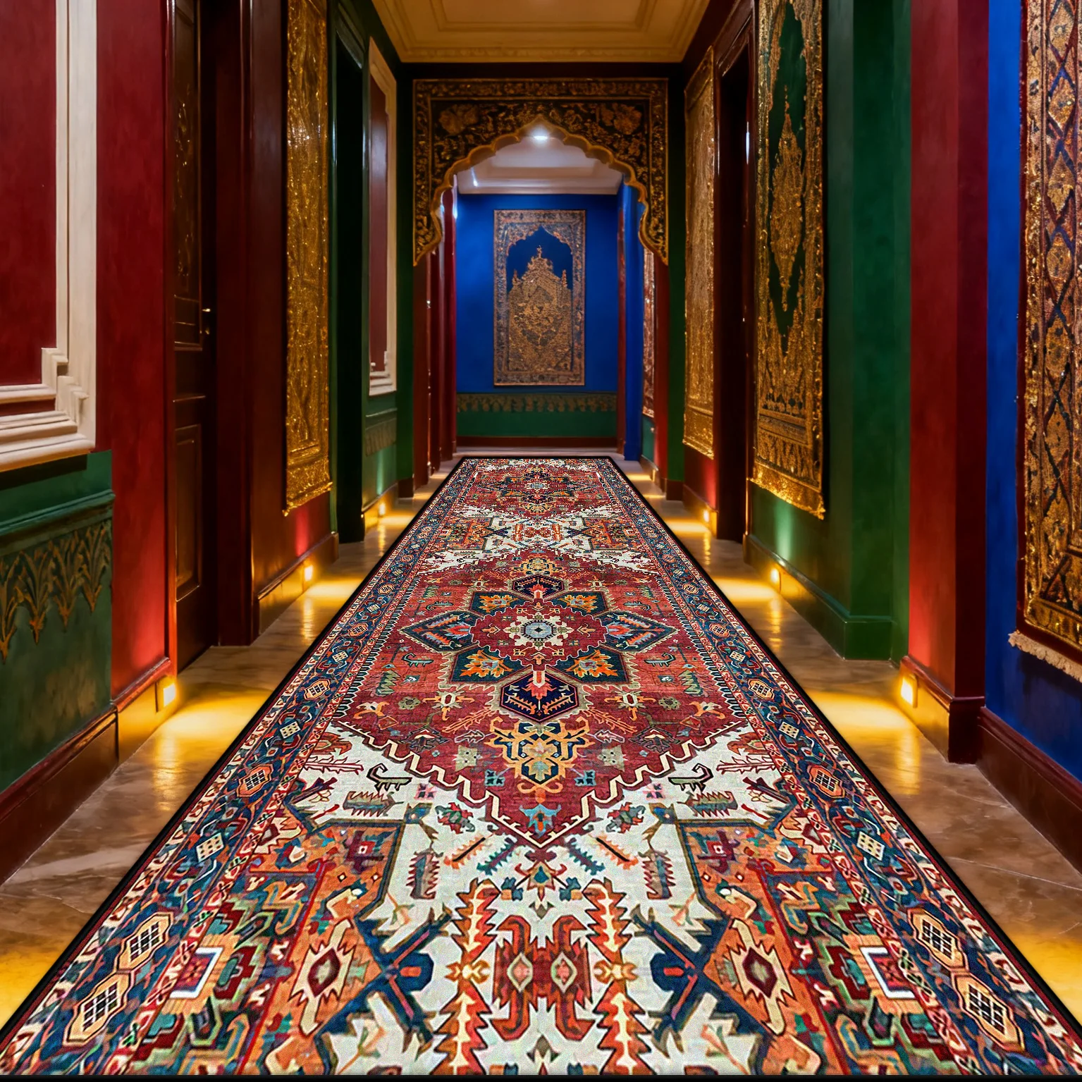 

Персидский длинный ковер для коридора, роскошное ретро-этническое украшение, ковер для прихожей, нескользящий, легко чистящийся напольный коврик, ковры для лестничной дорожки