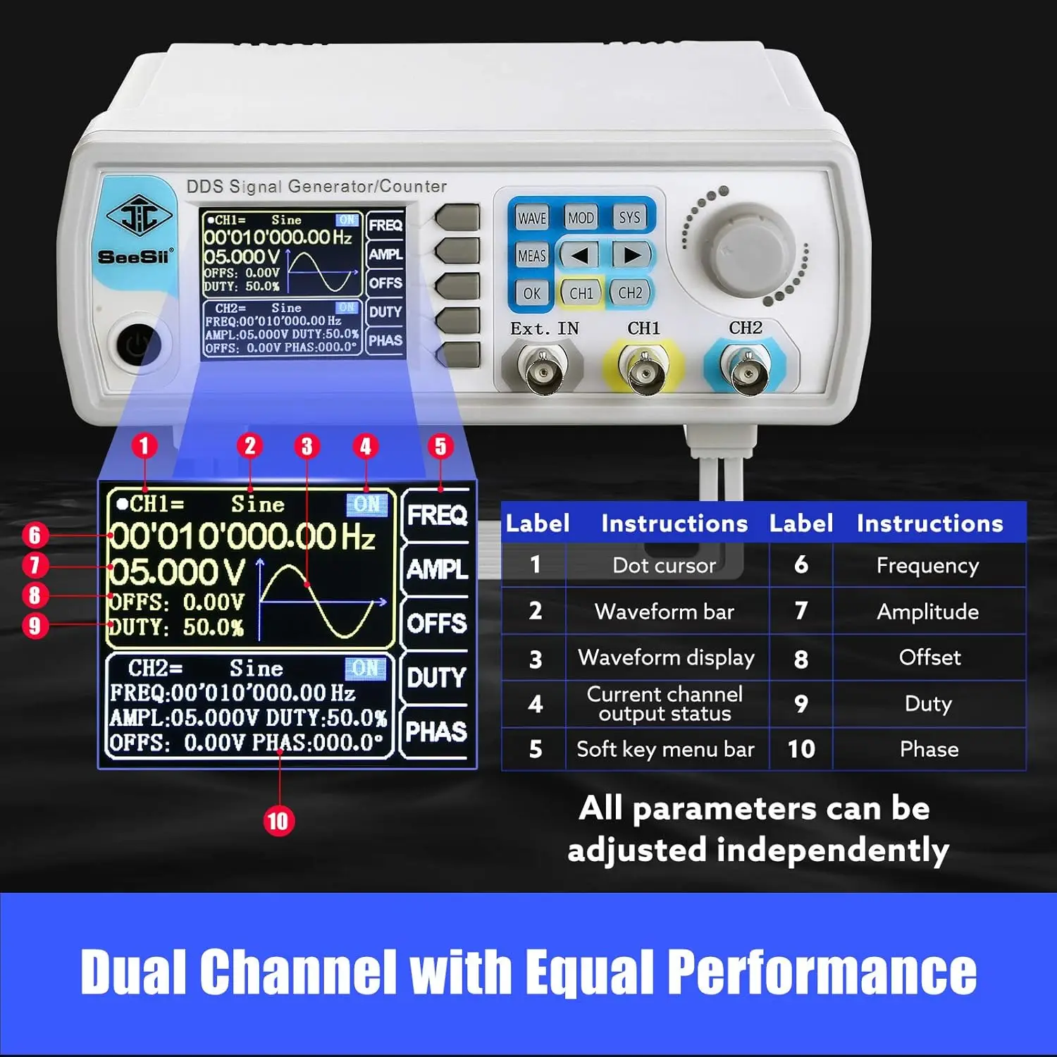 Upgraded DDS Signal Generator Counter, Seesii 60MHz LCD Display High Precision 200MSa/s Dual-Channel Arbitray Wavef