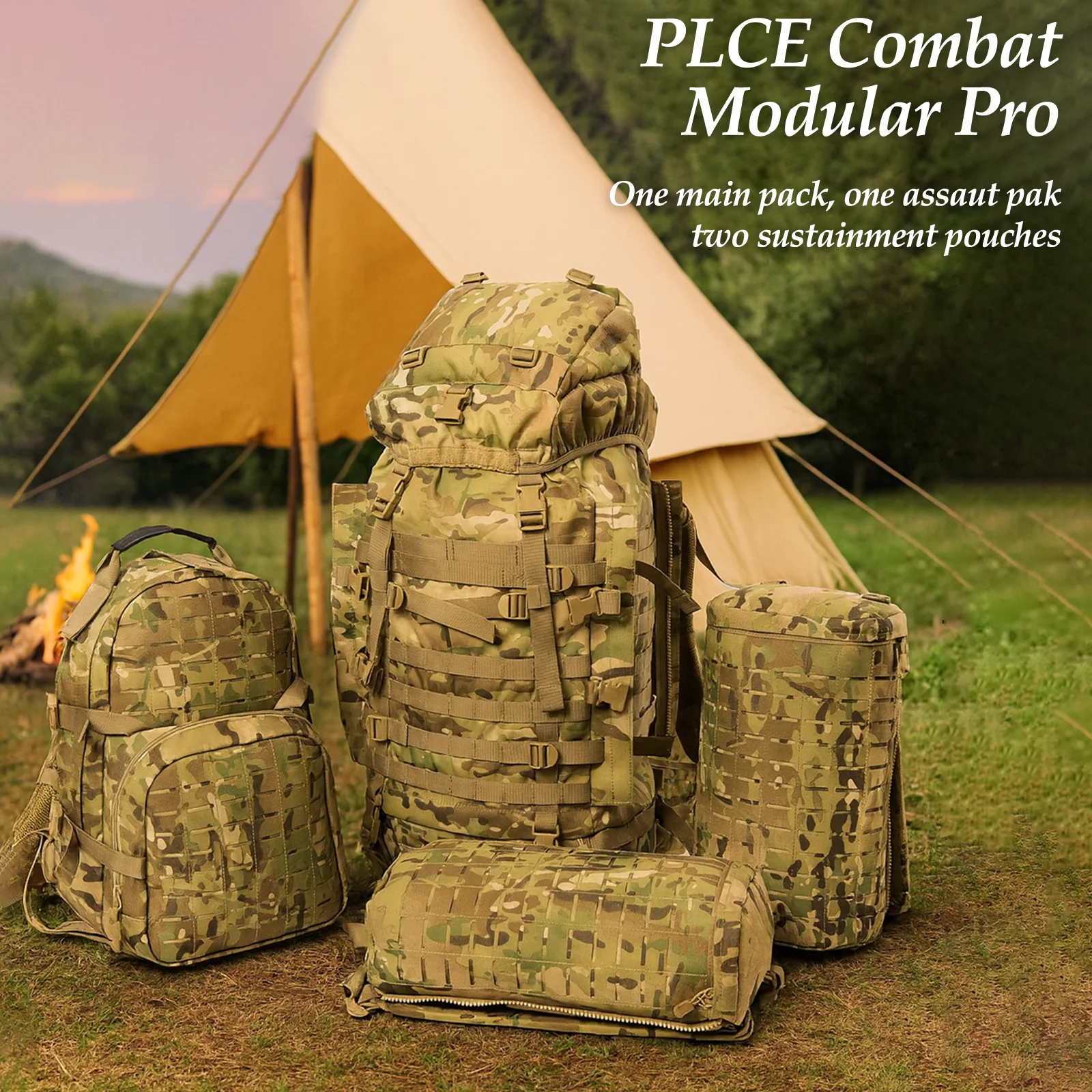 AKmax PLCE Pro 120L Military Tactical Modular Rucksack – Laser-Cut MOLLE Army Backpack, Hydration Ready