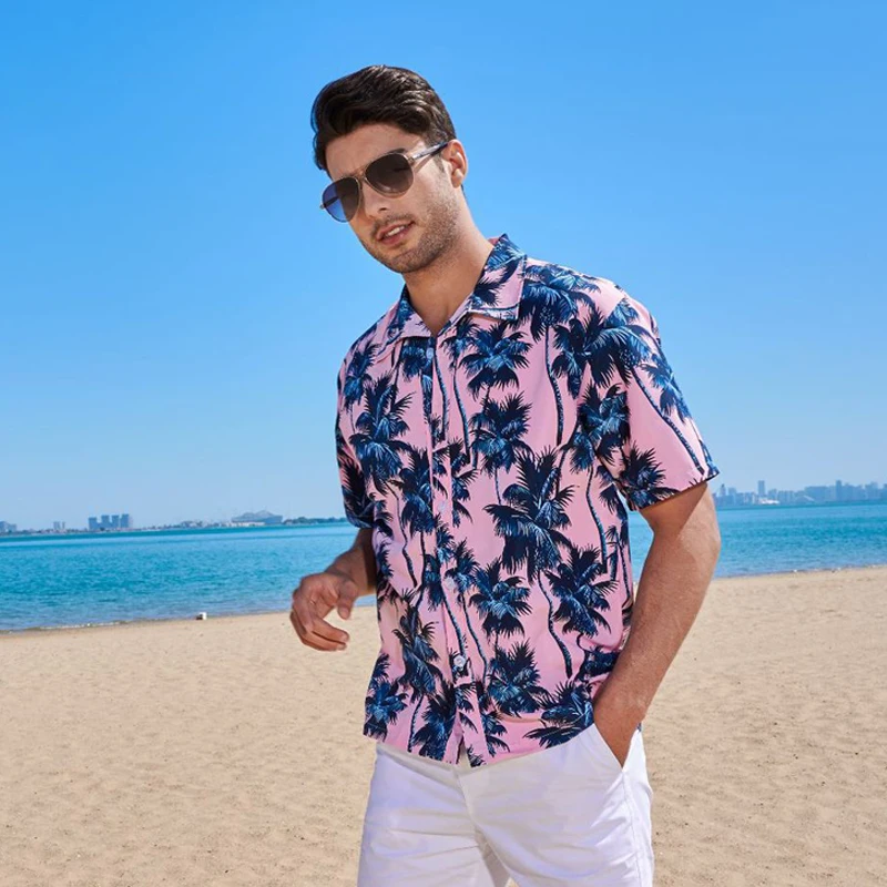 Summer Hawaiian Coconut Breathable Floral Casual Shirt Men\'s Print Short Sleeve Button Down Holiday Chemical 3XL 4XL 5XL Sale