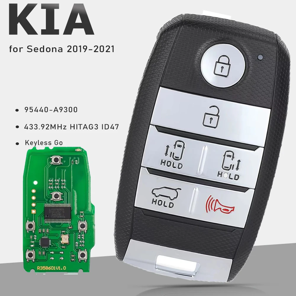KEYECU 95440-A9300 Smart Remote Car Key Keyless Go 433.92MHz HITAG3 ID47 Fob for KIA Carnival 2015 2016 2017 2018 Sedona 2019-21