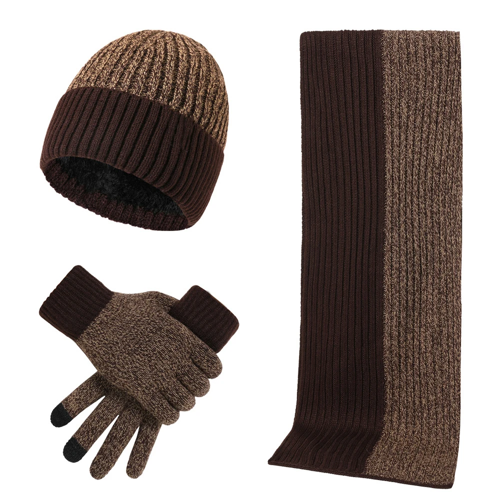 3 piezas de lana de invierno sombrero bufanda guantes conjuntos para hombres mujeres gorros sombreros conjunto bufanda larga guantes de pantalla táctil