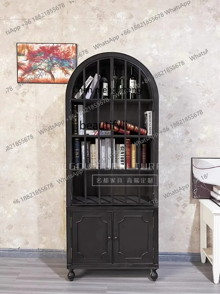 X  Retro Bookcase Display Cabinet American Arch Storage Bookcase Wine Cabinet Antique Storage Showcase living room  furniture