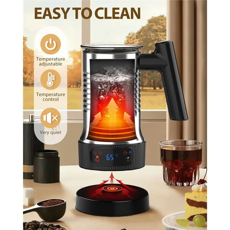 A84G-Electric Milk Frother 4 In 1, Automatic Hot Chocolate Maker,500W Milk Steamer With Handle, Hot& Cold Foam Creator Us Plug