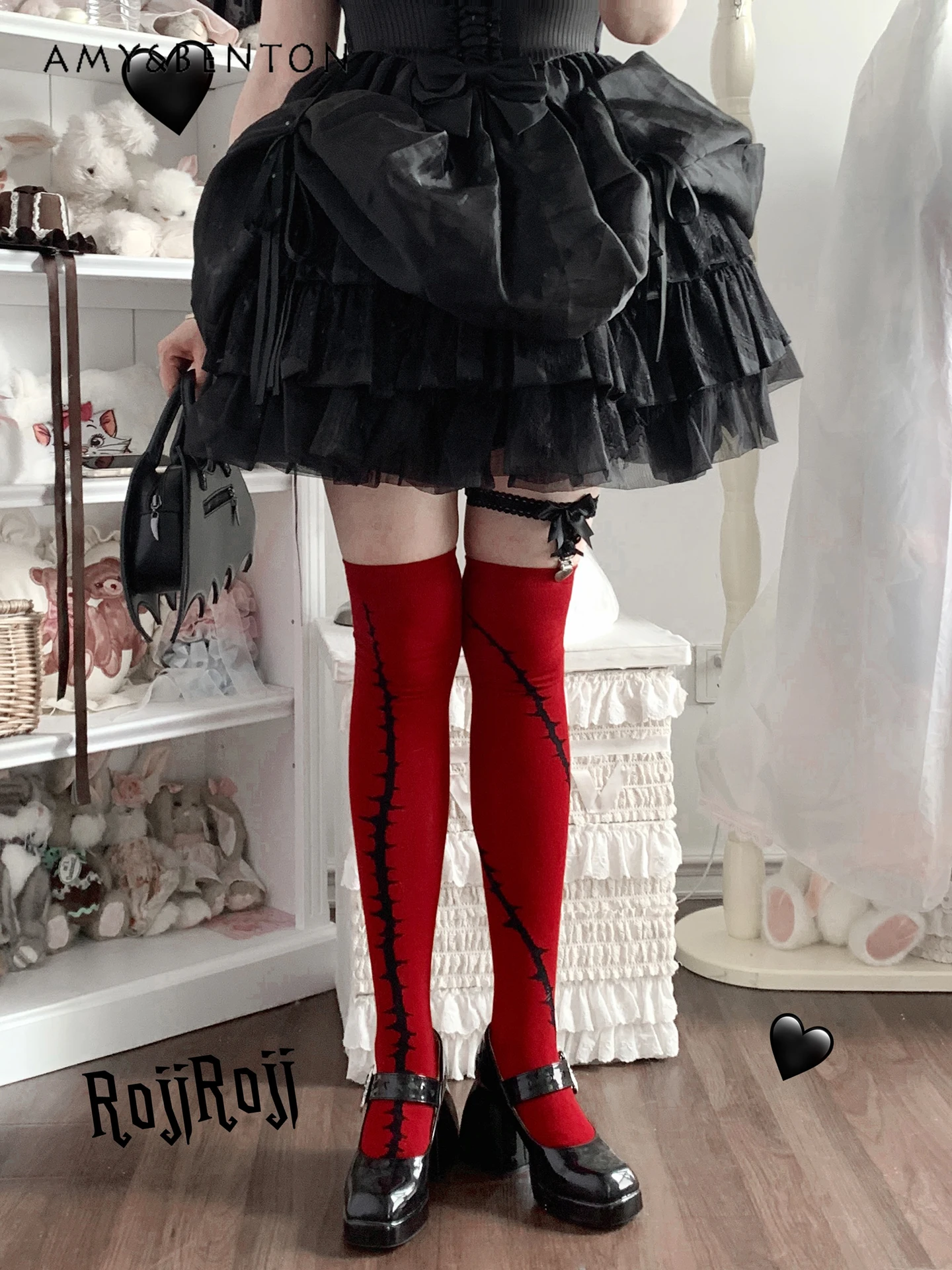 Dark Girl Punk Style Red Knee High Socks Lolita Sexy Stockings Subculture Gothic Print Thigh High Socks Cotton Compression Socks