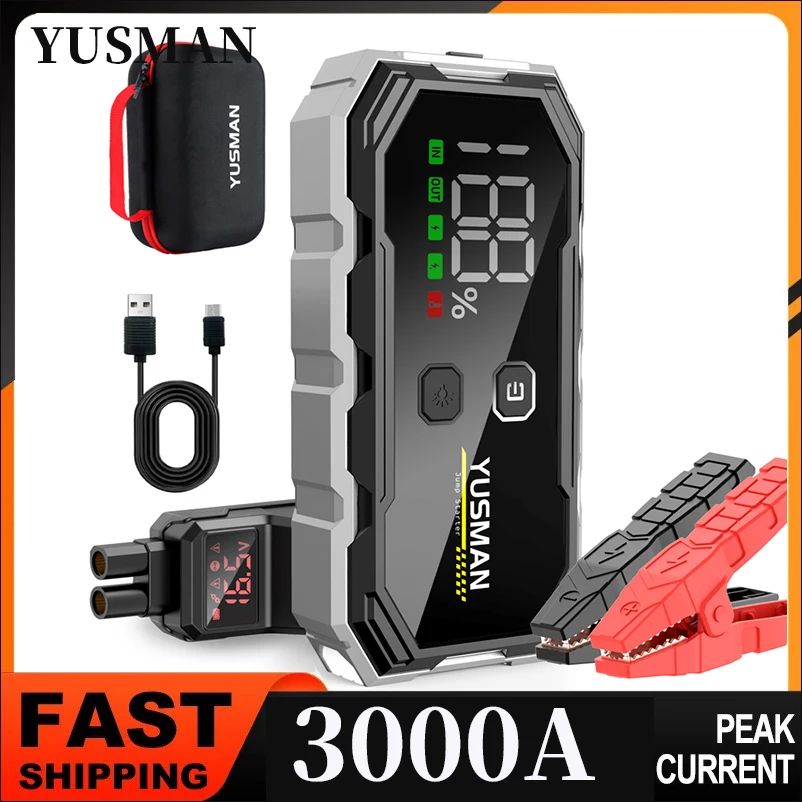 

3000A Power Bank Car Jump Starter Portable Car Battery Emergency Booster 12800mAh Wireless Charging 12V Auto Starting Device