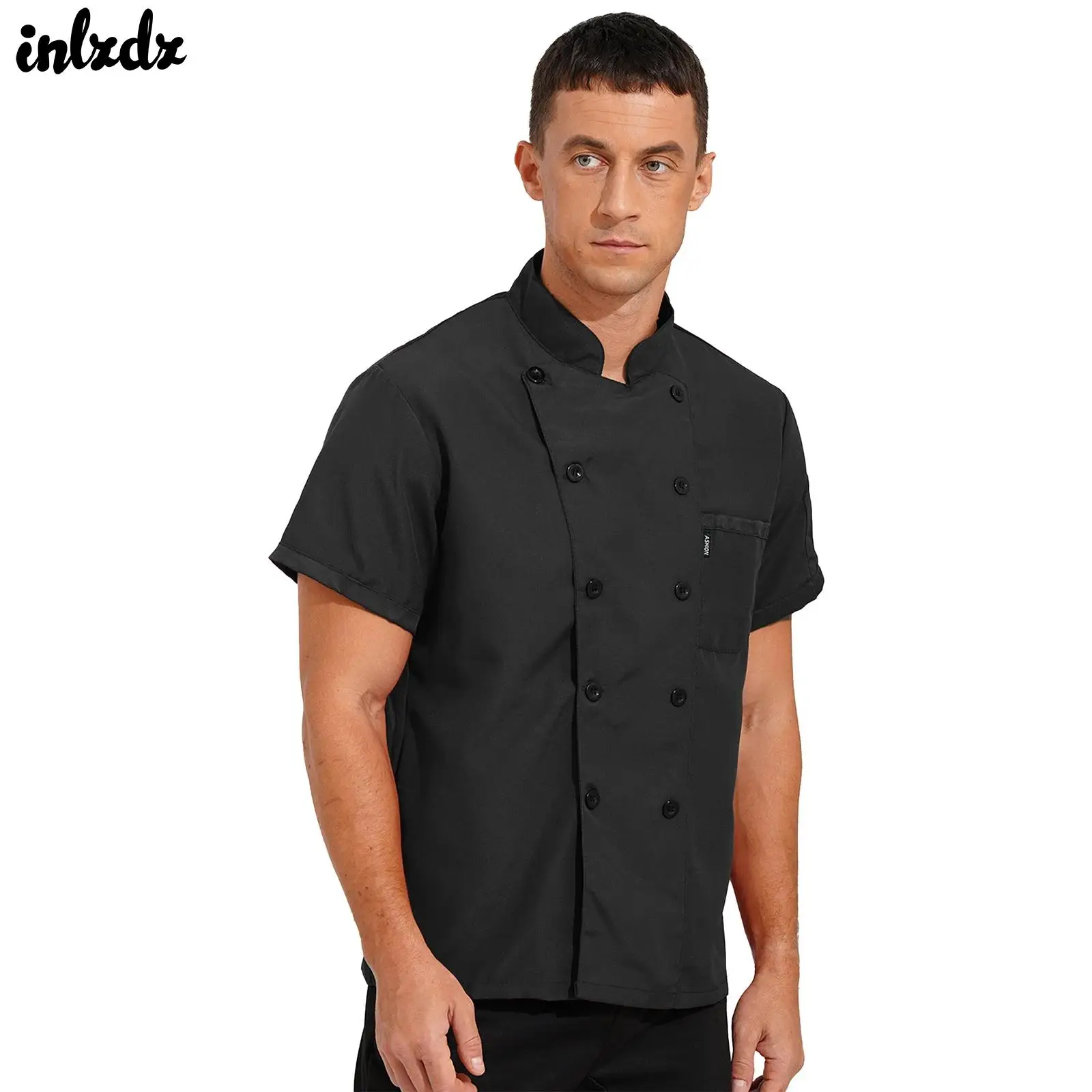 Mens Restaurant Kitchen Chef Coat Food Service Work Wear Short Sheeve Hotel Cooking Chef Jacket Restaurant Kitchen Work Uniform