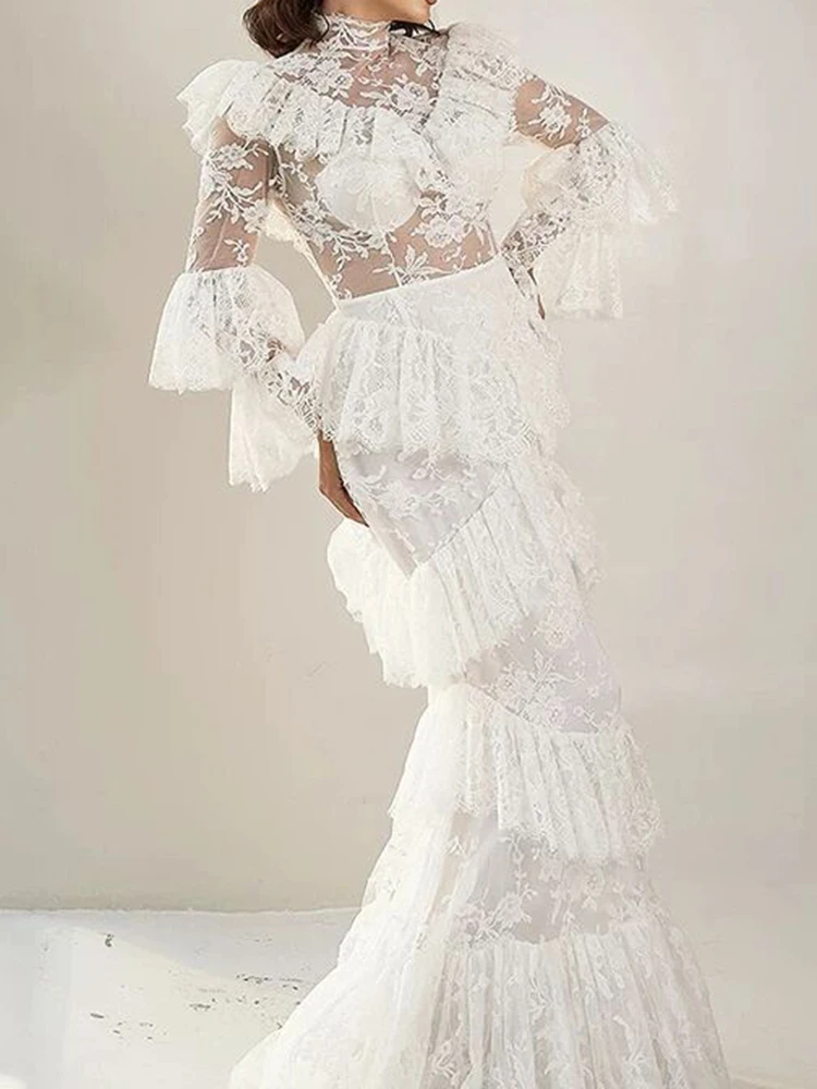 

Новое вечернее платье класса люкс с кружевной вышивкой, драпировкой на талии и длинными рукавами, для дня рождения и выпускного вечера