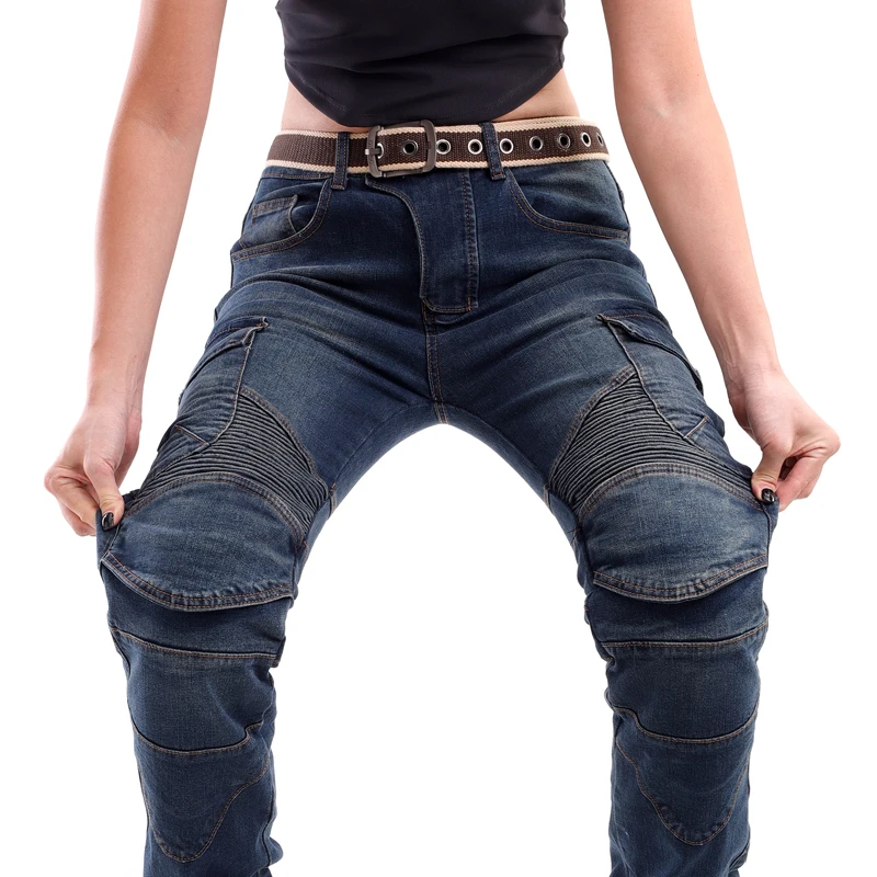 كيفلر دراجة نارية الجينز النساء موتوكروس السراويل لينة عارضة ركوب والعتاد مقاومة للتآكل