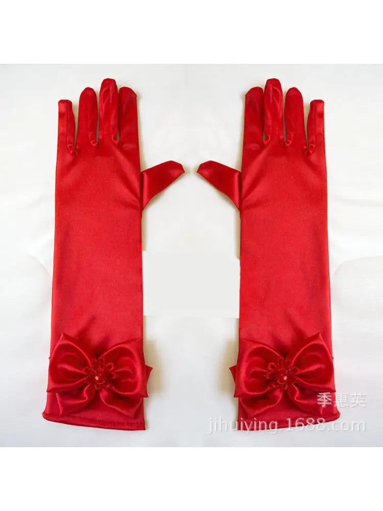 5pair Girl Long Gloves Flower Bow Dress White Pink Children Christmas Party Birthday Present Gift Black Red