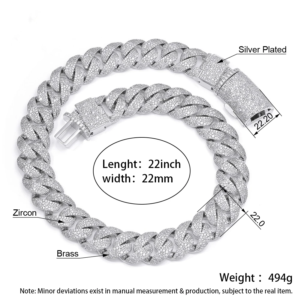 NY Fashion Button Design 22mm Cuban Link Necklace Bracelet Inlay With Irregular Zircon Iced Out Brass Thick For Men Jewelry Gift