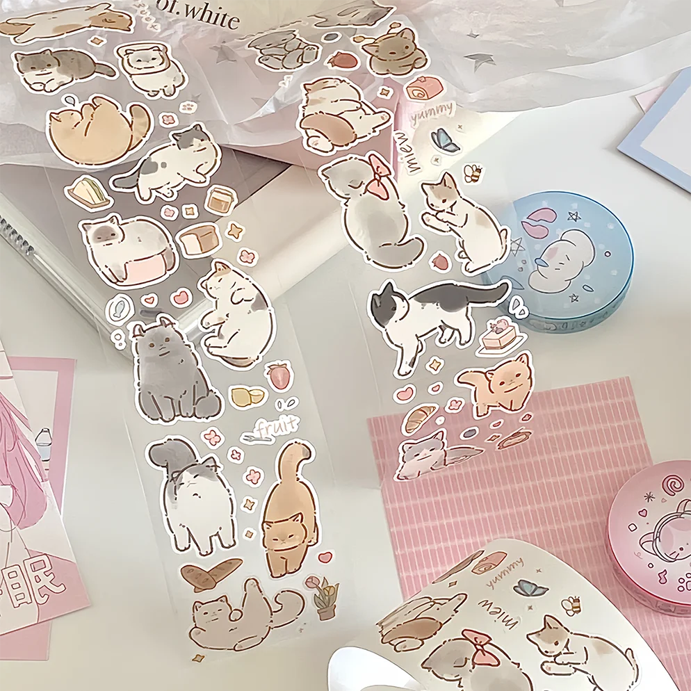 Cute Korean Soft Cat Cafe Cat Die cut Dispensing Sticker DIY Goo Card Journal Scrapbooking Photo Card Phone Case Collage Supply