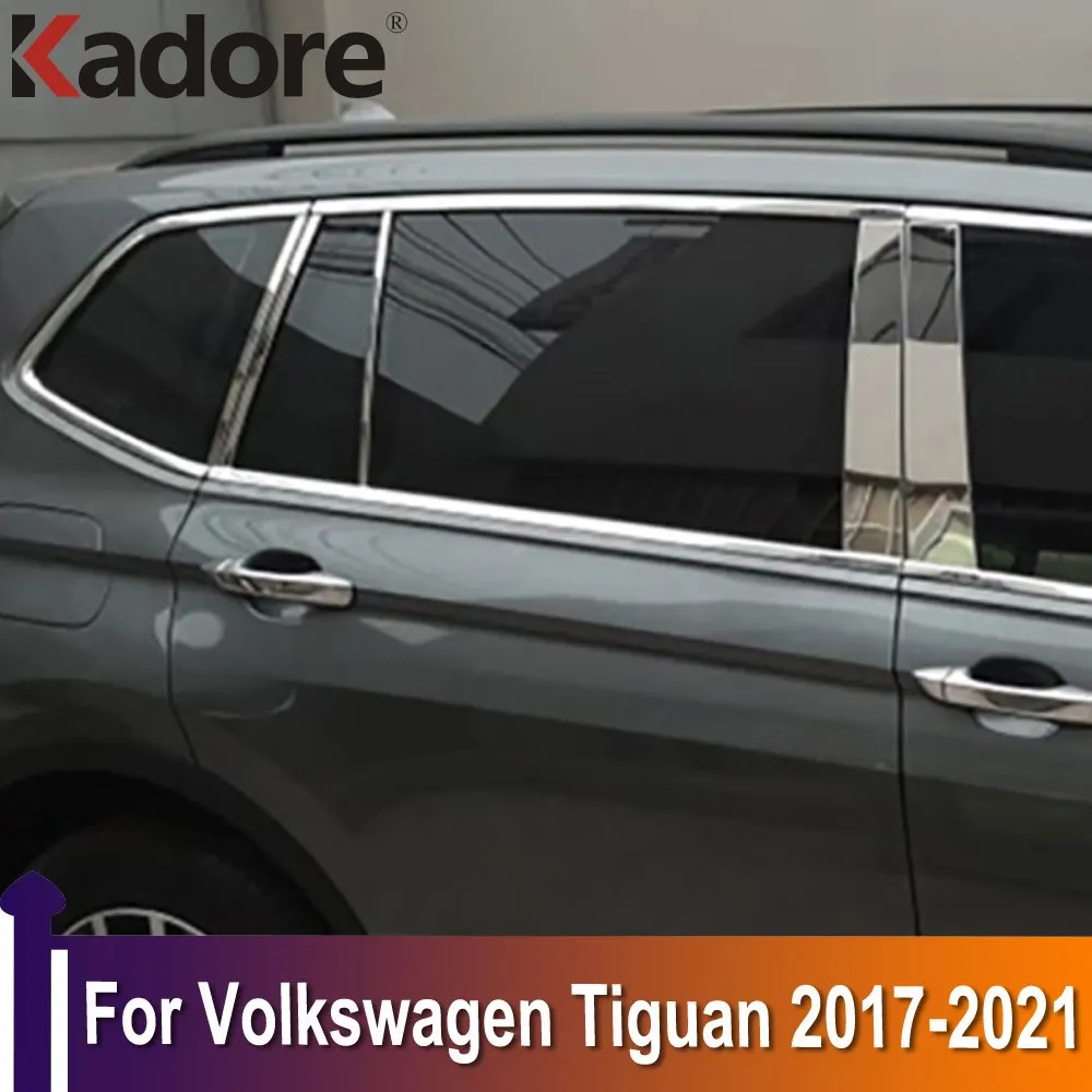 For Volkswagen Tiguan 2017 2018-2021 Stainless Steel Car Door Window Frame Center Pillars B+C Cover Trim Exterior Accessories