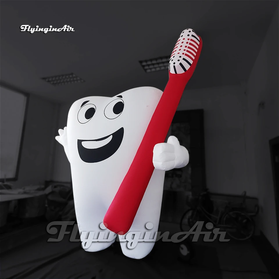 4m Giant Inflatable Tooth Model White Air Blow Up Cartoon Dental Man With A Toothbrush For Outdoor Show