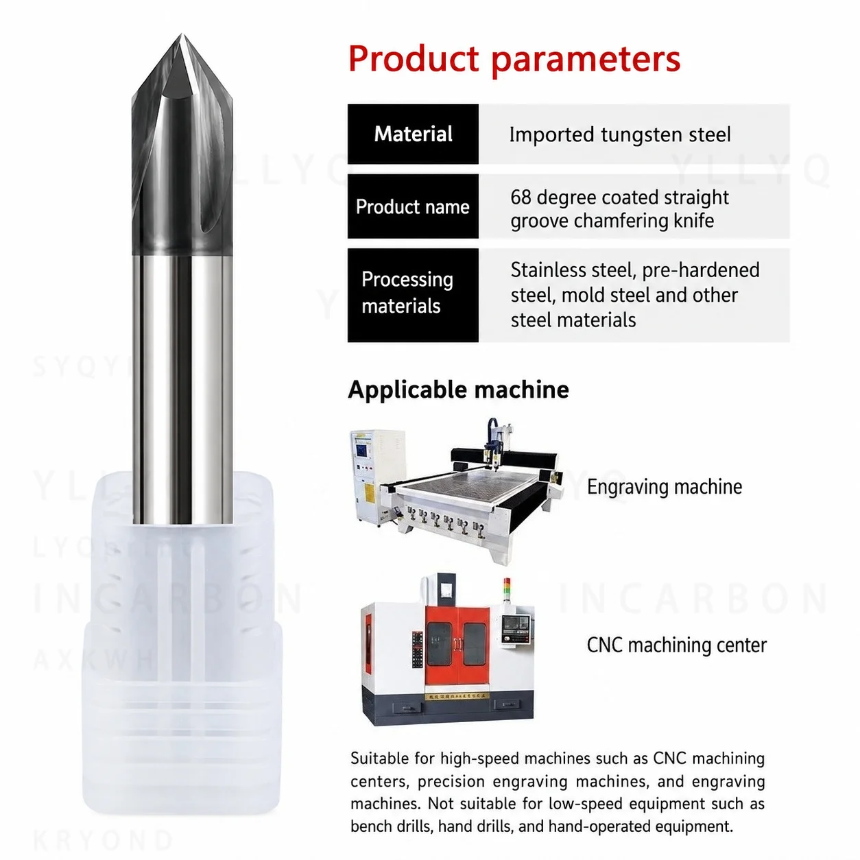 HRC68 Solid Carbide Chamfer End Mill 3 Flute 60° 90° 120° Straight Flute Chamfer Cutter for Stainless Steel CNC Milling