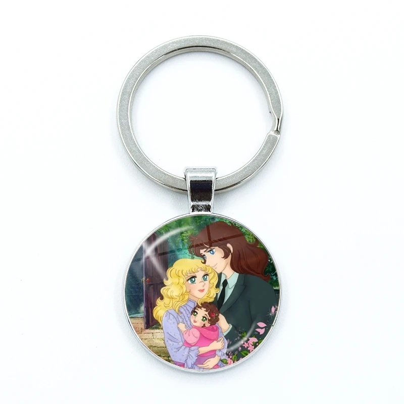 Fashion Cartoon Creative Design Keychains Handmade Glass Cabochon Key Rings Pendants Trinkets Anime Manga Candy