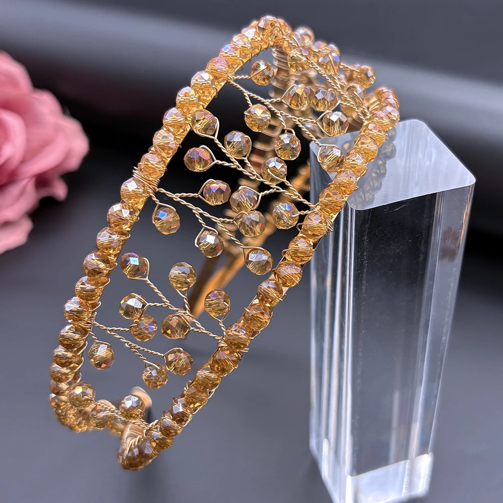 DZ299 Princess Crown Red Crystal Wedding Tiara Champagne Girls Hair Accessories Silver Bridal Headband Birthday Head Hoop Gift