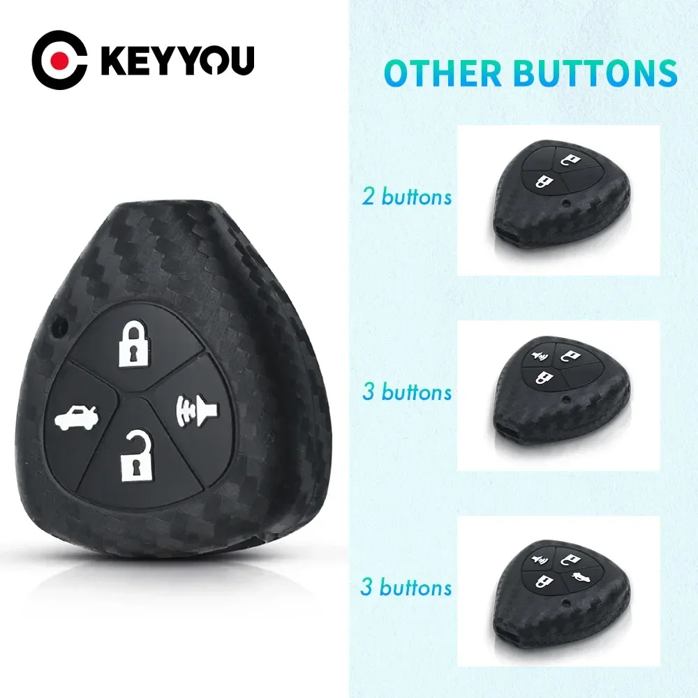 KEYYOU Carbon Fiber Key Silicone Cover Shell Case For Toyota Yaris Tarago Camry Corolla RAV4 Crown Avalon Venza