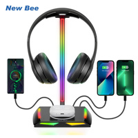 New Bee Z12 RGB Headset Stand Holder with Wireless Charger Base Desk Gaming Headphones Holder Non-Slip Rubber Base