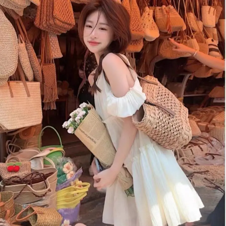 

Женская ночная рубашка с оборками, одежда для сна с открытыми плечами, летняя ночная рубашка с коротким рукавом, цельная Пижама, Корейская Домашняя одежда, новинка 2024