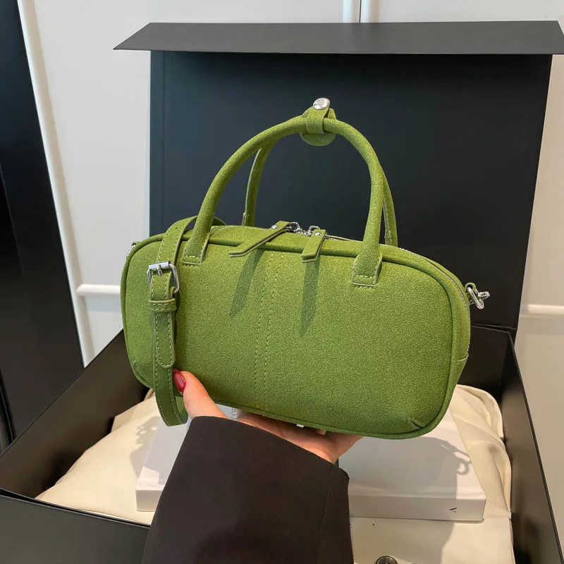 حقيبة صغيرة من جلد الغزال بمقبض مزدوج، تصميم فاخر جديد في حقائب اليد، حقيبة باجيت نسائية كاجوال مع حزام كروس قابل للإزالة