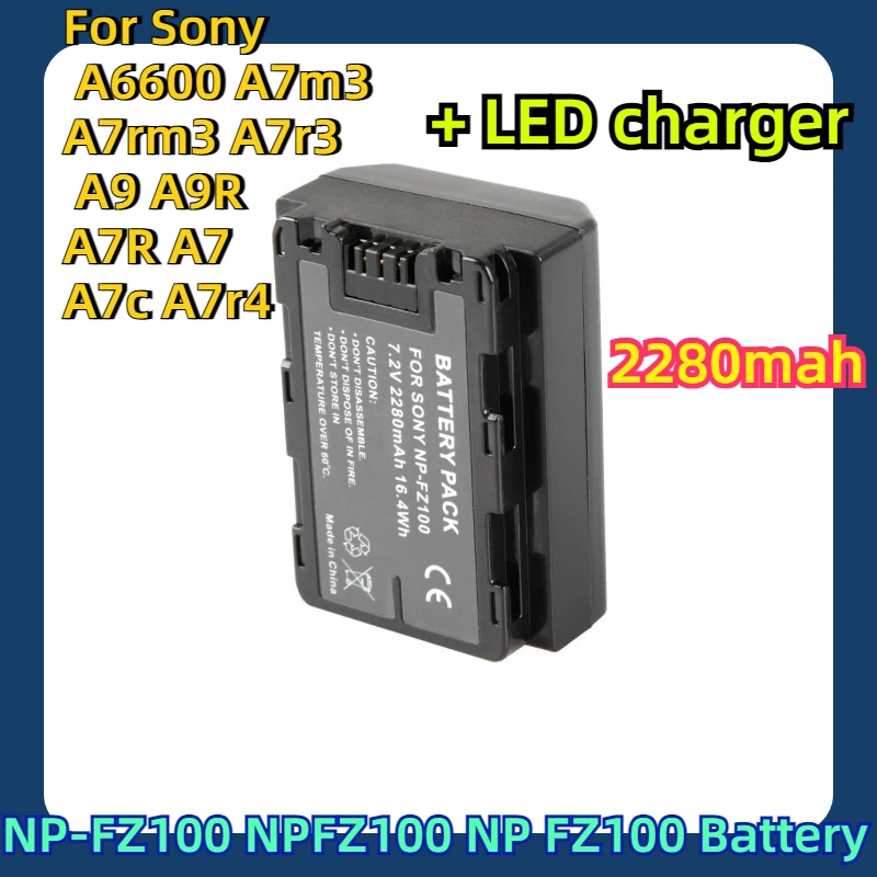 

For Sony A6600 A7m3 A7rm3 A7r3 A9 A9R A7R A7 A7c A7r4 Camera Batteria 2280mah NP-FZ100 NPFZ100 NP FZ100 Battery + LED Charger