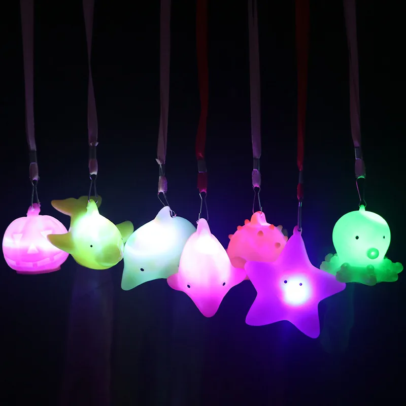 1pcs Luminous Lanyard Glowing Toy Lanyard Octopus Pumpkin Whale  Animals Small Night Light Children Funny Toys Kids Party Gifts