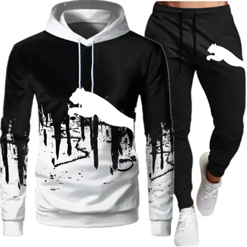 

Men's Brand Tracksuit Men's Hoodies + Sweatpants Sets Casual Sports Suits Autumn Winter New Men's Fashion Hooded Suits Clothes