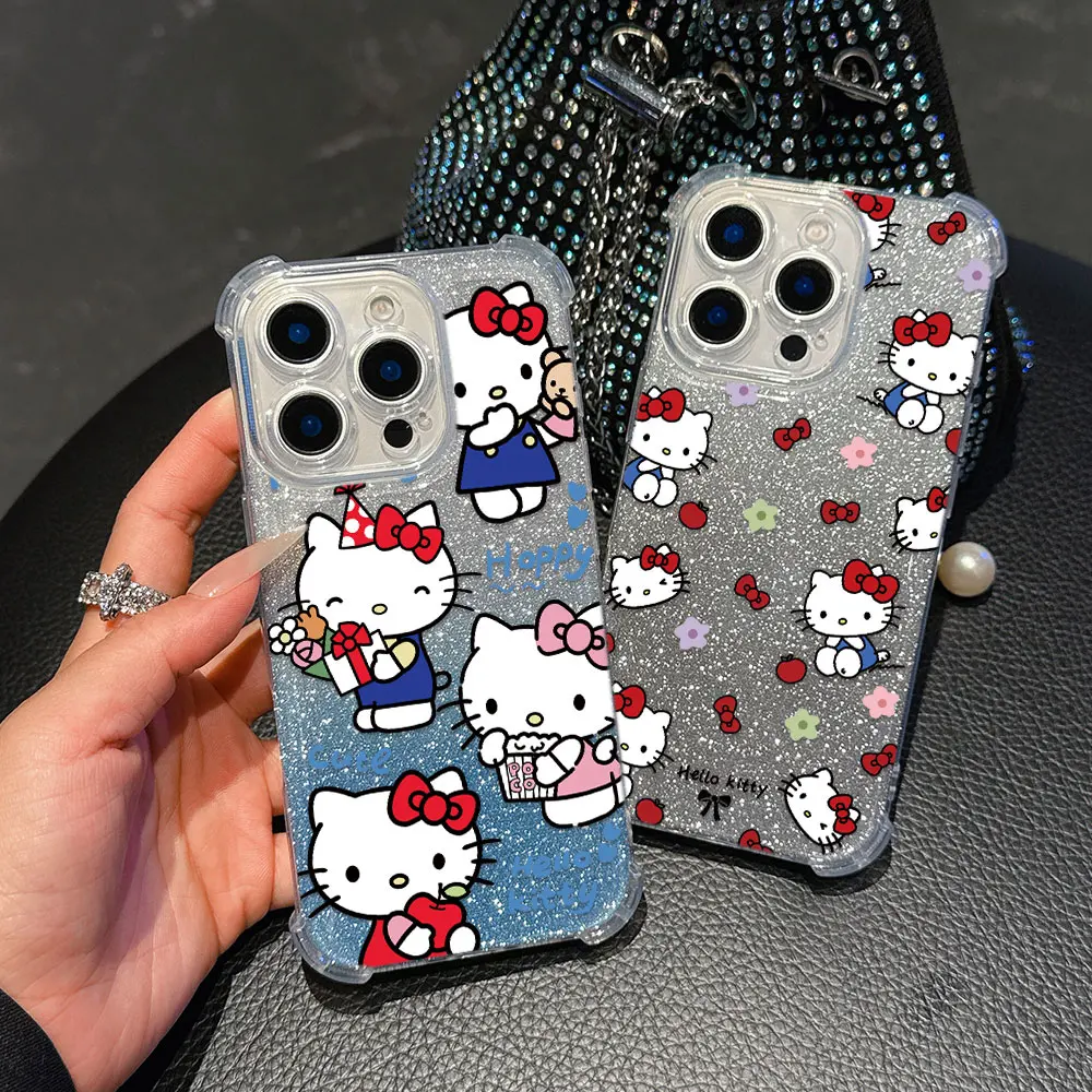 Funny Cute Hello Kitty Phone Case For Oppo A3x A3 A78 A74 A76 A72 A58 A57 A54 A53 A38 A31 A15 A17 A16 A9 A7 A5 4G 5G Bling Cover