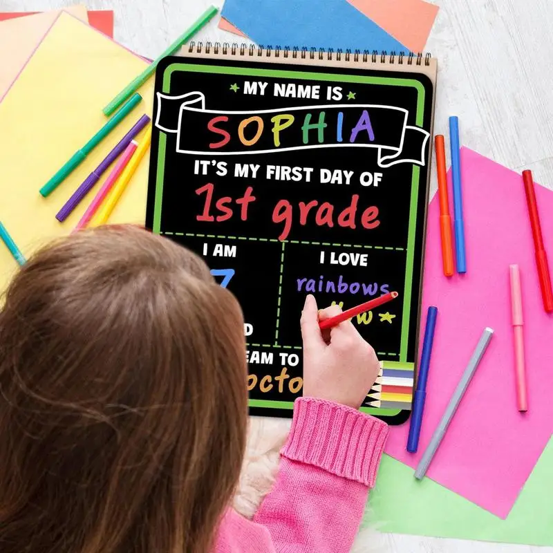 1st Day Of School Sign Wooden Back To School Board Double-Sided School Chalkboard Sign Photo Prop Reusable Math Posters For Kids