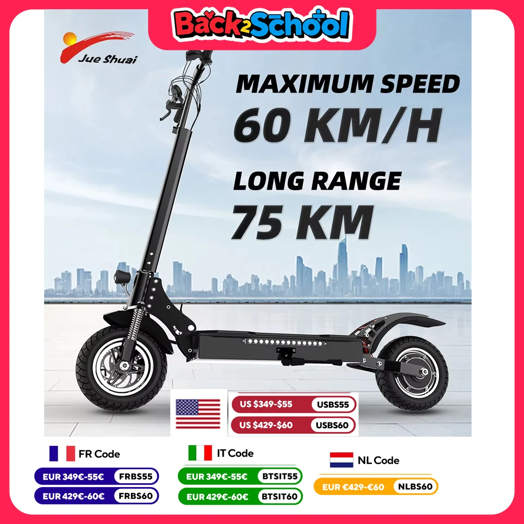 

Foldable 2 Wheel Electric Scooter 20Ah Rechargable Battery 80 km Long Range 1300W Motor 10" Big Wheel Mobility Scooter for Adult