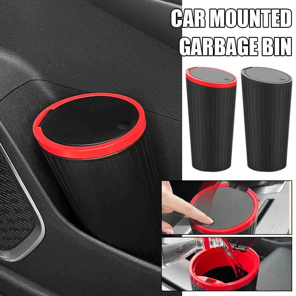 Car Trash Bin Can Press Switch Type Circular Cover Storage Rubbish Organizer Box Bag Access Interior Container Dust Car Gar W4K7