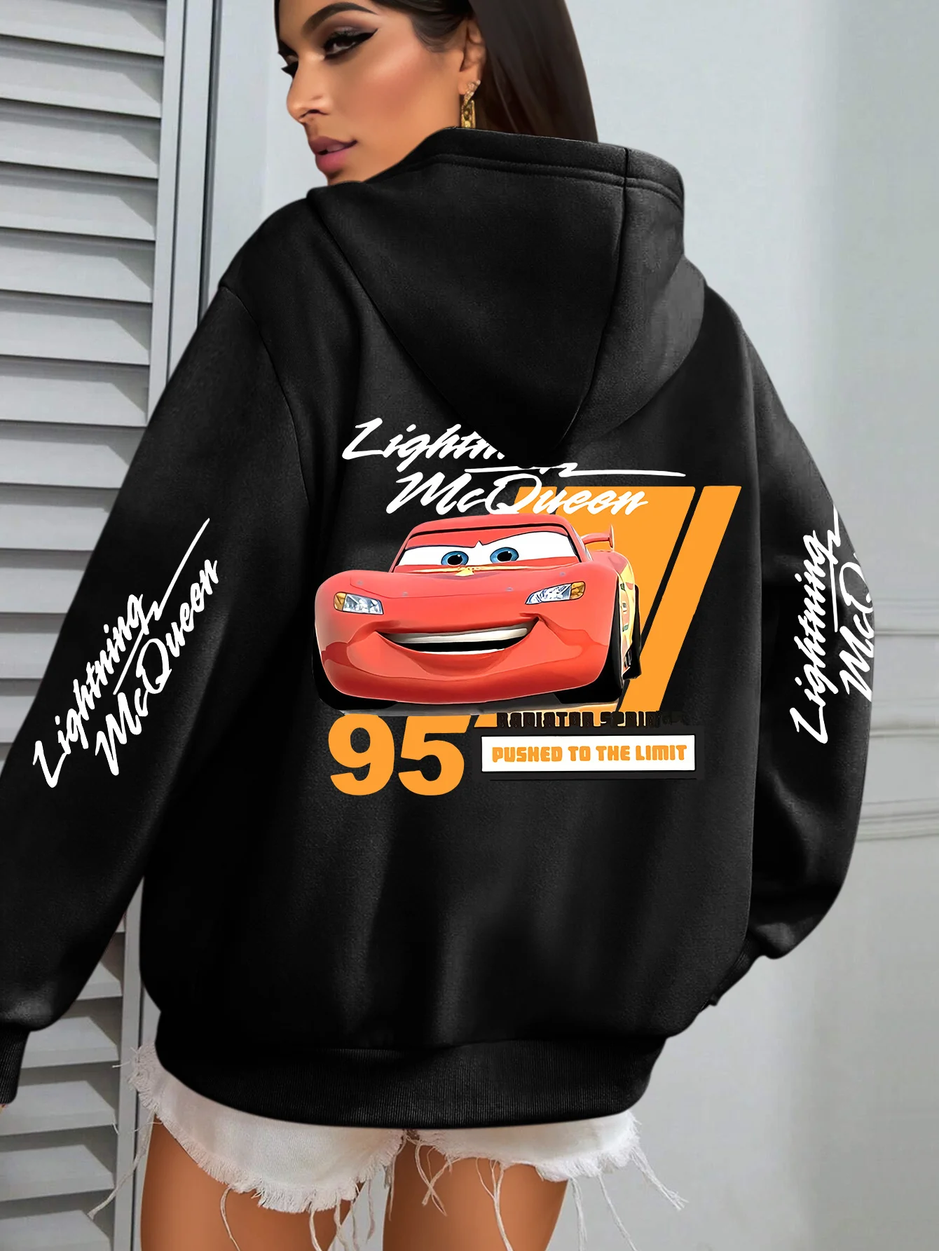 Disney Lightning McQueen Hoodie Loose Casual Printed Couple's Men's and Women's American Retro Autumn/Winter Trendy Brand Jacket
