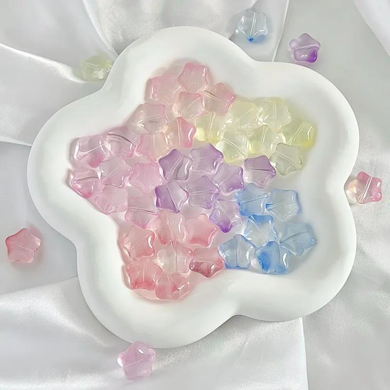 10pcs 15mm Cute Flat Star Glass Beads Loose Spacer Bead Charms for Jewelry Making Findings DIY Bracelet Earrings Accessories