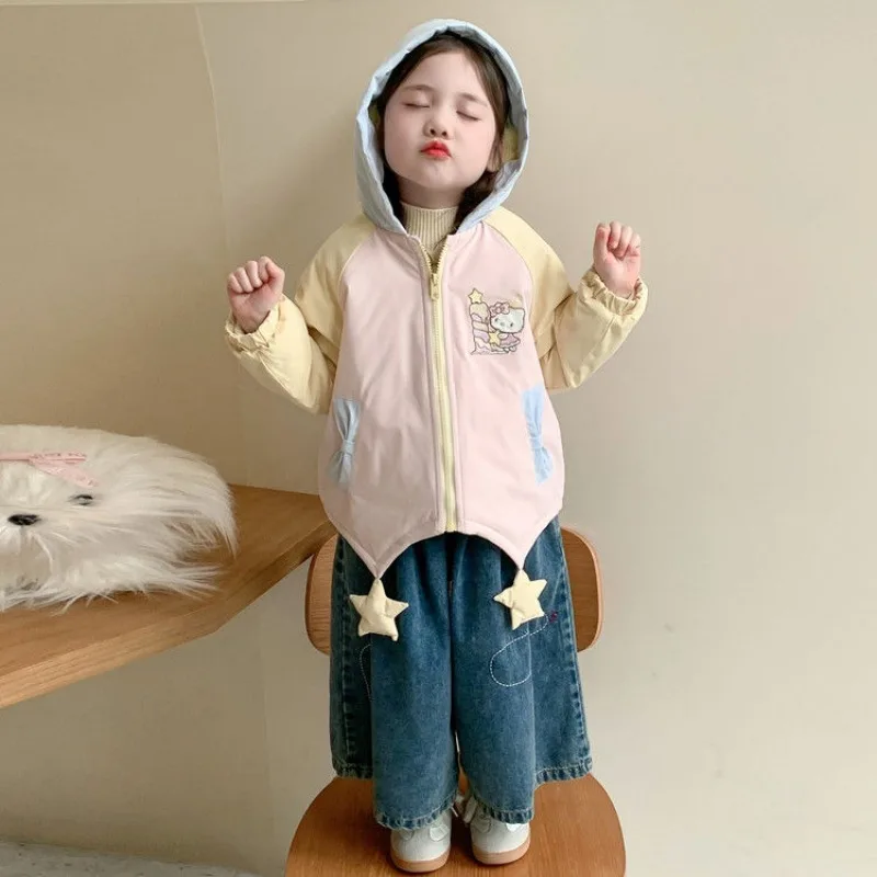 

Kawaii Hello Kitty Sanrio Children Lovely Cartoon Cotton Warm Jacket Student Windproof Sportswear Coat Christmas Gifts for Kids