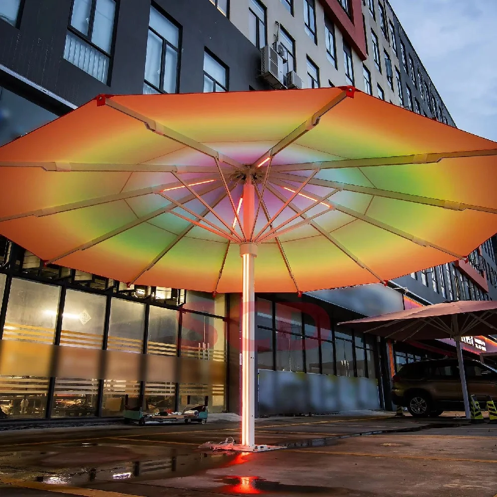 Customized Parasols Foldable Waterproof Huge Umbrellas with LED Lights for Outdoor Cafes & Gardens