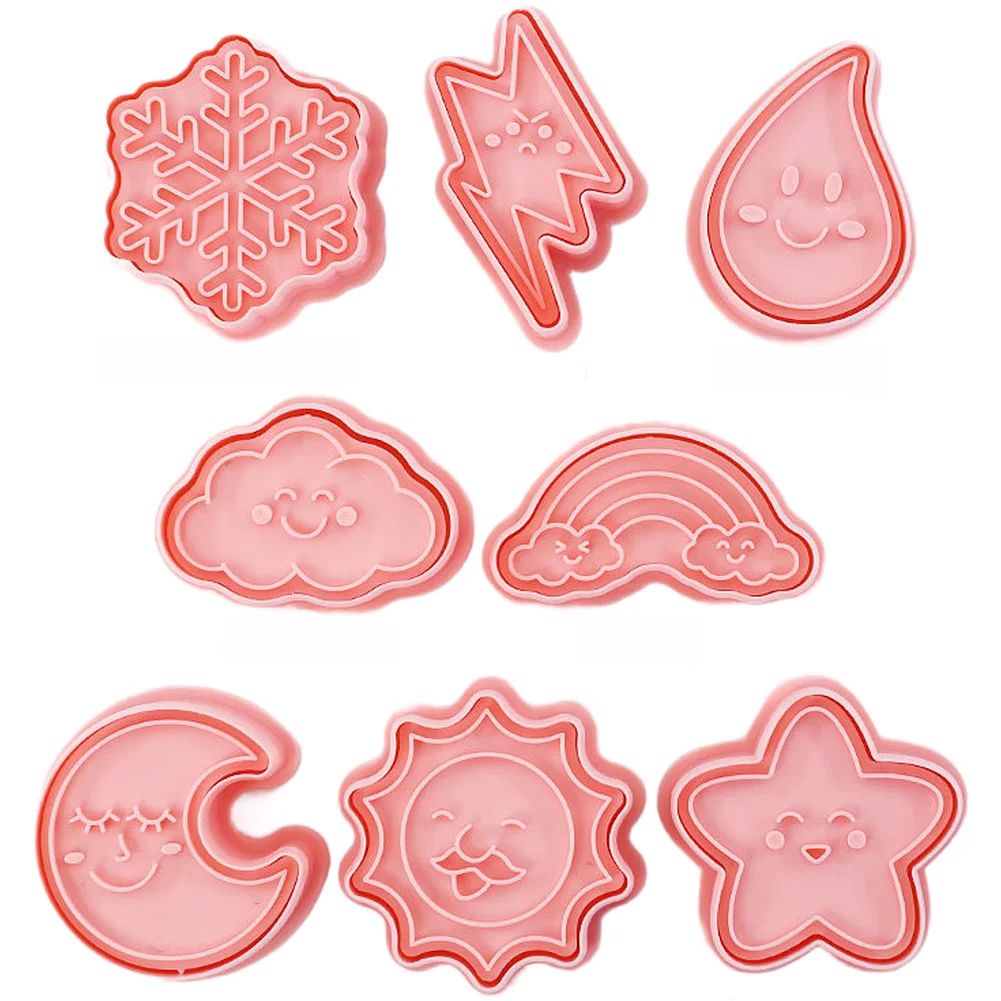 PP Material Weather Theme Cookie Cutters Set with 8 Distinct Cartoon Shapes for Homemade Baking and Dessert Decoration