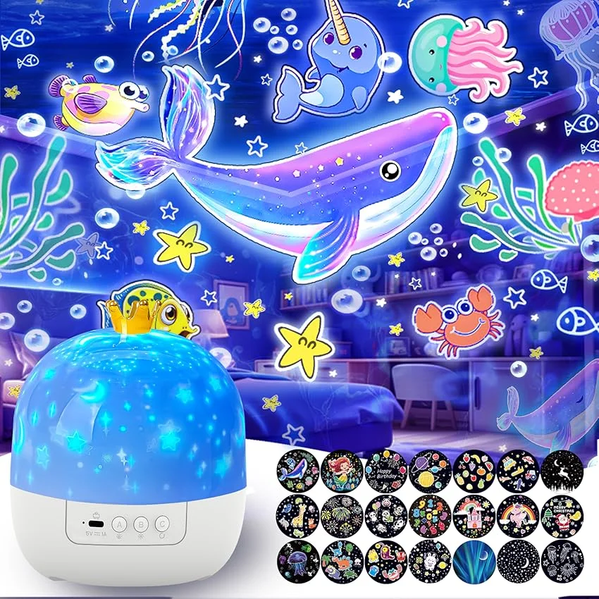 

Kids Star Night Light Projector , 360° Rotation Galaxy Starry Sky Projector with Bluetooth Speaker for Bedroom Home Decor Gifts