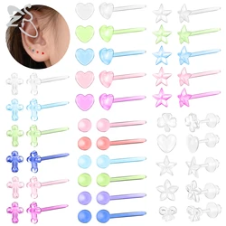ZS 10-50pcs/lot Colorful Acrylic Stud Earring Invisible Transparent Anti-allergy Ear Pin 20G Star Ball Curing Ear Hole Retainer