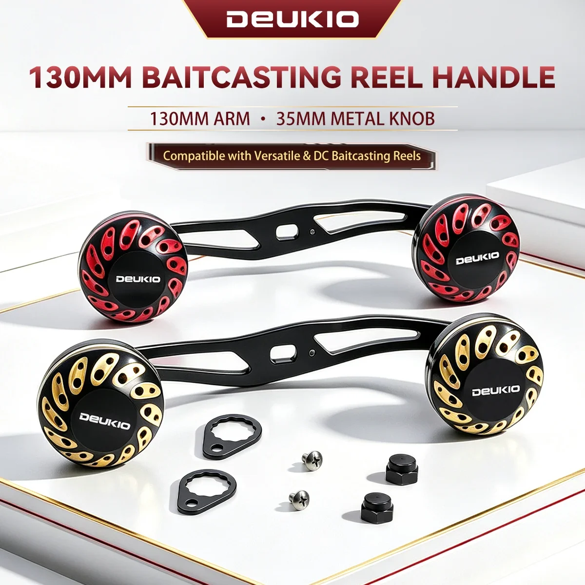 DEUKIO,Baitcasting Reel Handle 130mm Double Handle 40mm Knobs CNC Aluminum Alloy Rocker Arm M7&M8 Kit for DC Drum Reel Upgrade