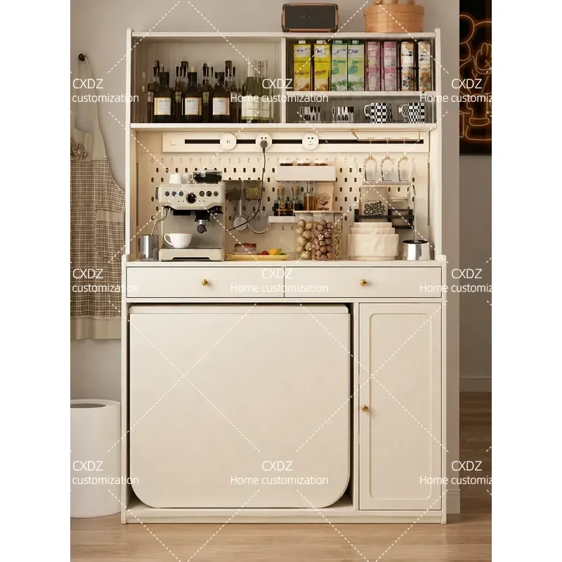 Solid Wood Folding Dining Side Cabinet Integrated High Wall Unit with Locker Space Saving Table for Small Apartment Household