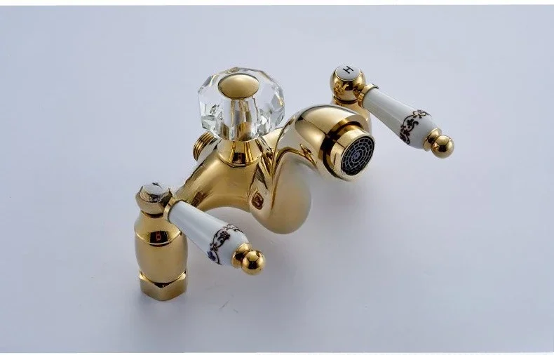 Telepon Antik untuk Dinding dengan Braket, Berlapis Emas Kuningan, Porselen Biru dan Putih, untuk Kamar Mandi