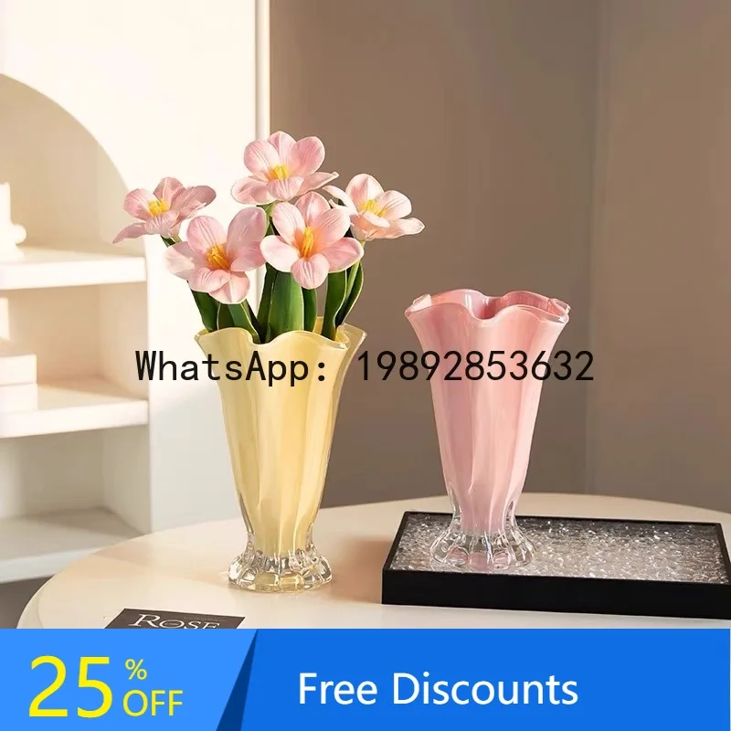 

YFY Modern Minimalist Glass Vase Light Luxury High-end Petal Decorative Flower Container Living Room Fresh Flower Arrangement