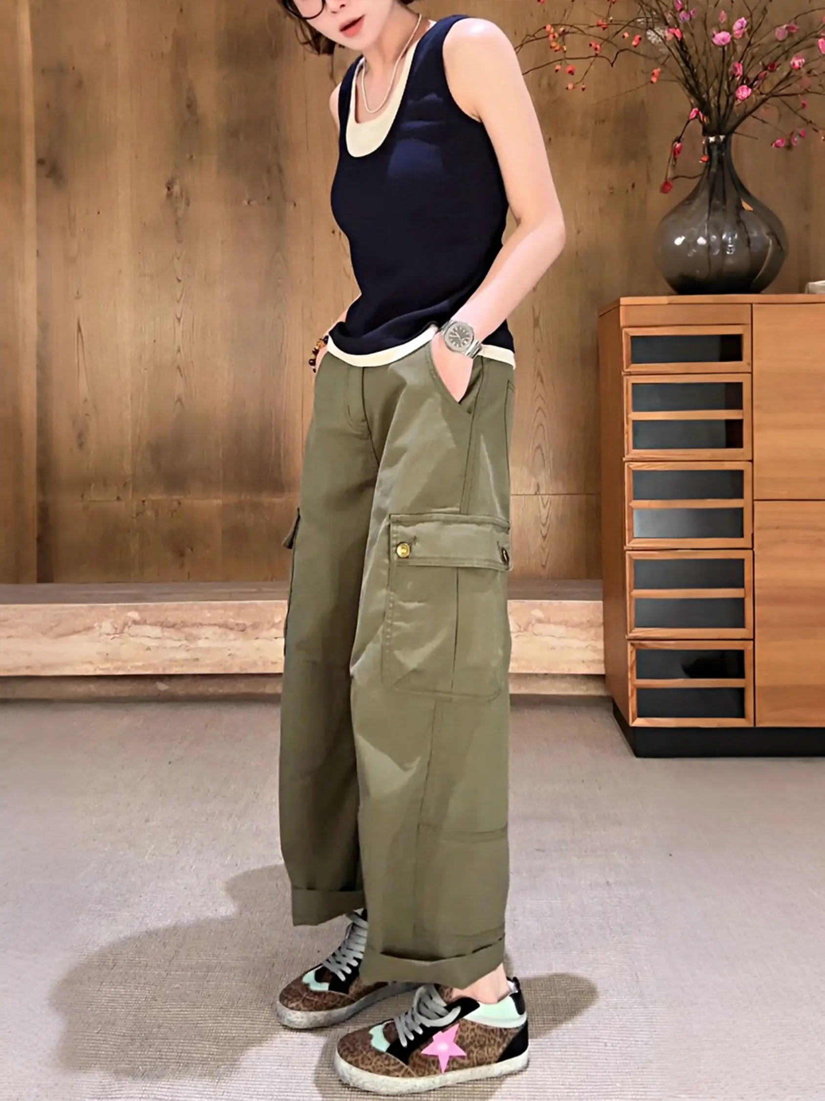 

High Waist Outdoor Workwear Casual Pants Summer Style American Loose Slimming D1114 Moon Doesnt Eat Fish Explorer