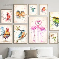 Watercolor Abstact Art Birds Flamingo Rooster Flowers Butterfly Canvas Painting Posters and Prints for Home Decor Mural Wall Art